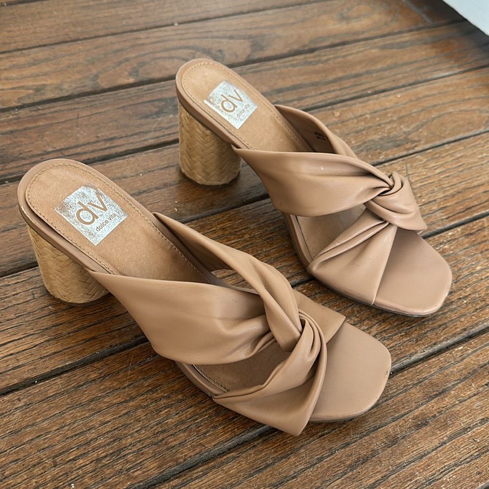 Dolce Vita tan leather and raffia heels size 7.5